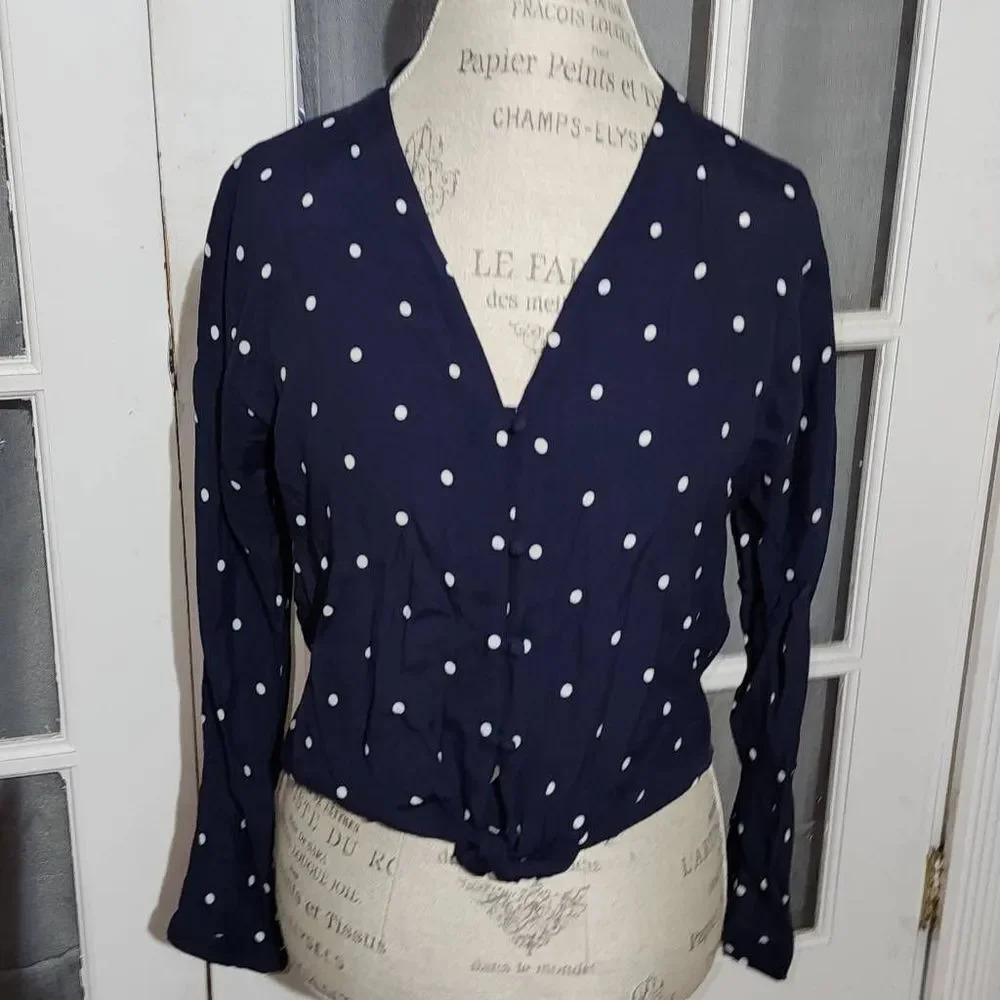 Rails‎ Womens Navy Blue Polka Dot Sloane Blouse XS